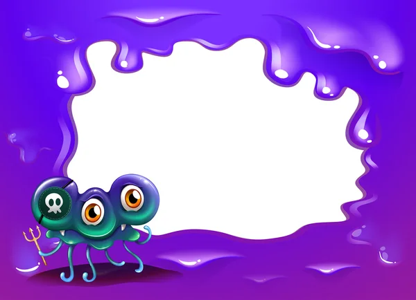 A purple border template with a three-eyed monster — Stock Vector