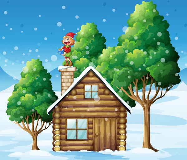 A female elf standing above the house — Stock Vector