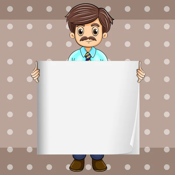 Un hombre con bigote sosteniendo una tabla vacía — Vector de stock