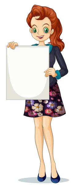 Une femme d'affaires souriante tenant une planche vide — Image vectorielle