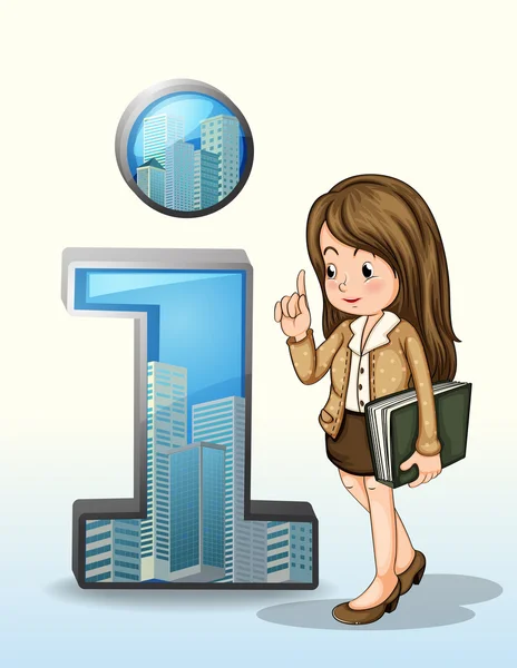 A business person beside the number one figure with buildings — Stock Vector