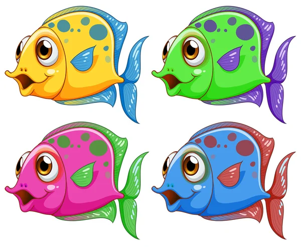 Cuatro peces de colores — Vector de stock