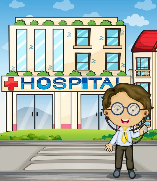 Um médico em frente ao hospital — Vetor de Stock