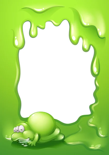 Un modèle de bordure avec un monstre vert salivant — Image vectorielle
