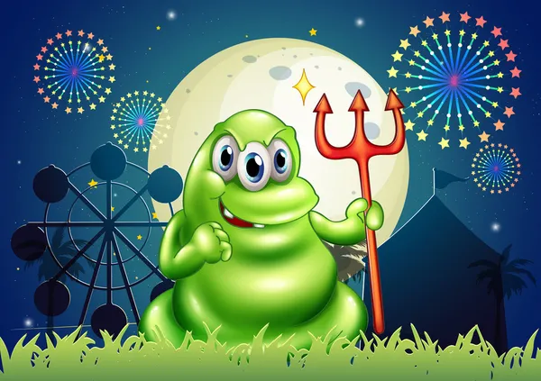 A death monster at the carnival with a firework display — Stock Vector