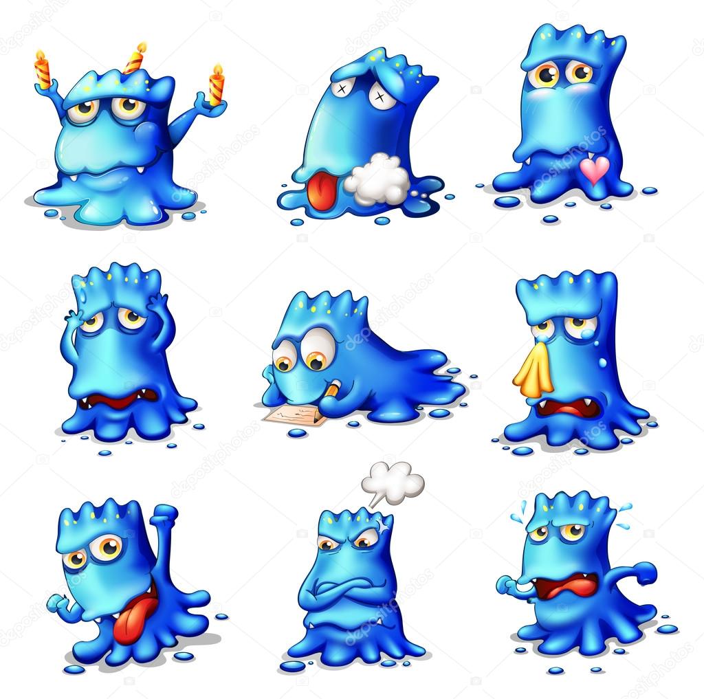 Nine blue monsters