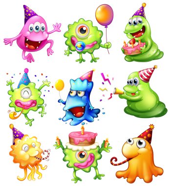 Happy monsters celebrating a birthday clipart
