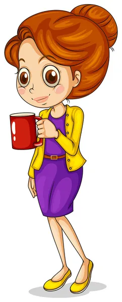 Una chica sosteniendo una taza roja — Vector de stock