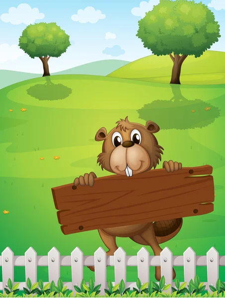 A beaver with an empty wooden board — Stock Vector