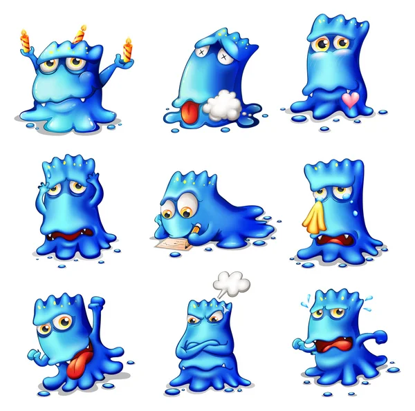 Nine blue monsters — Stock Vector