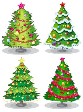 Four decorated christmas trees clipart