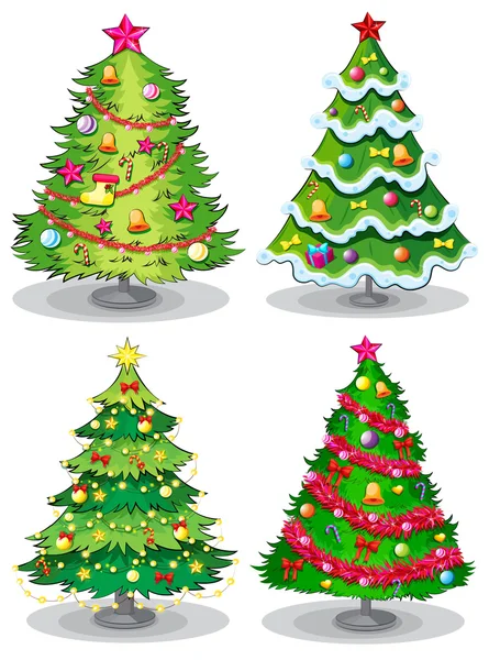 dört süslü Noel ağaçları