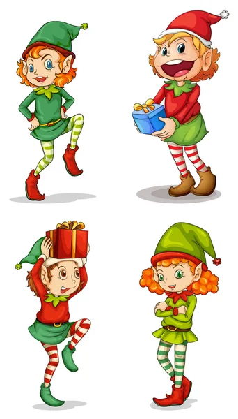 Four smiling elves — Stock Vector