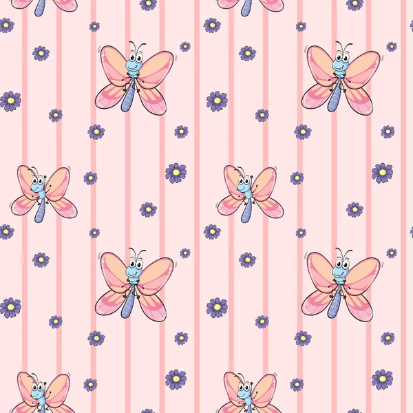 Ein nahtloses Design mit Blumen und Schmetterlingen — Stockvektor