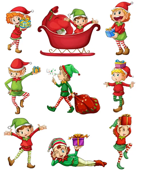 Playful Santa elves — Stock Vector