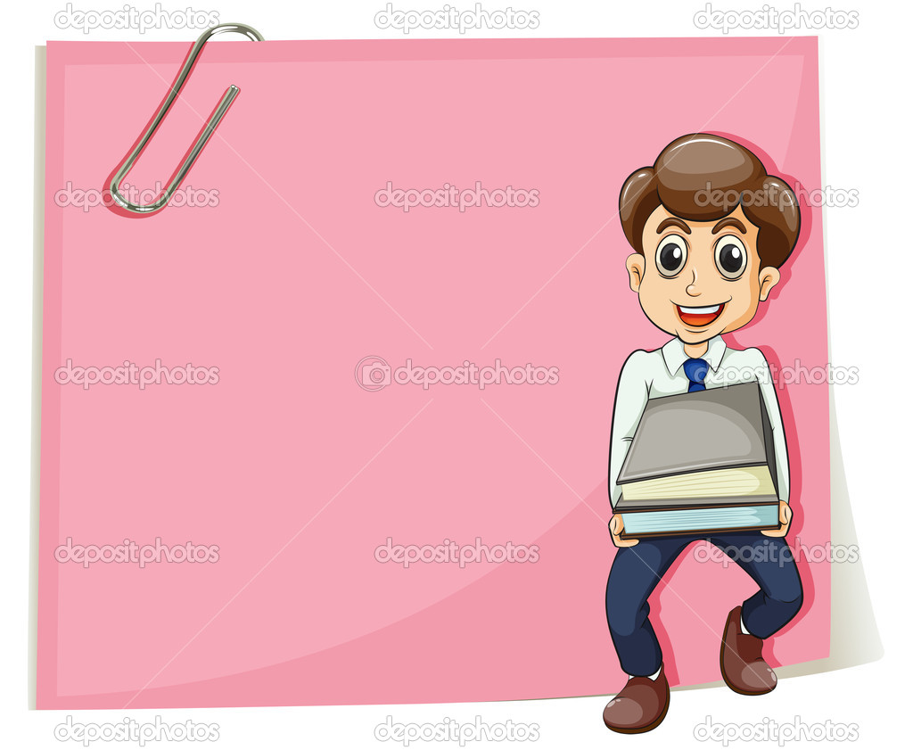 A pink empty paper with a businessman carrying some documents