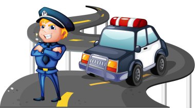 bir polis ve devriye arabasını yolun ortasında