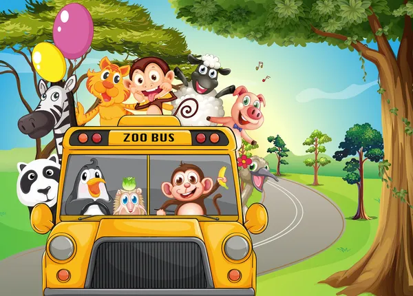 Ένα λεωφορείο γεμάτο ζώα ζωολογικών κήπων — Διανυσματικό Αρχείο