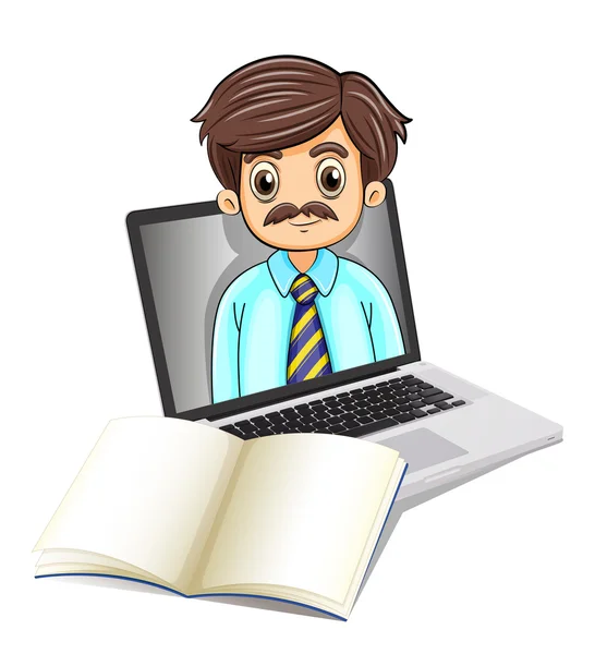 A computer with a man and an empty notebook — Stock Vector