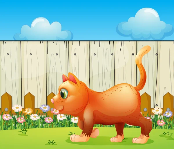 A fat cat at the backyard — Stock Vector