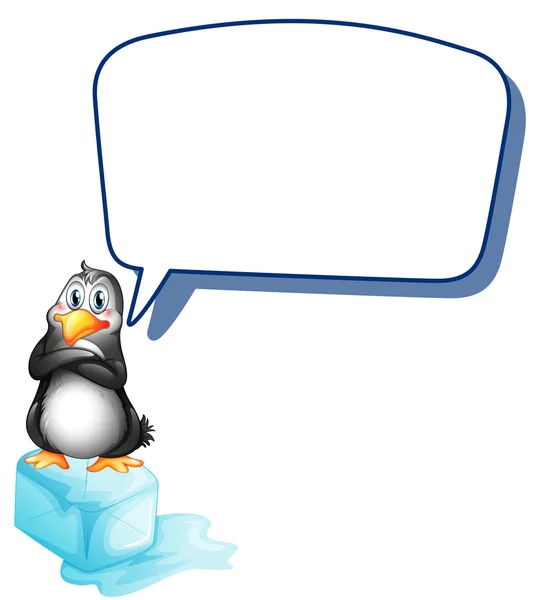 A penguin above an icecube with an empty callout — Stock Vector