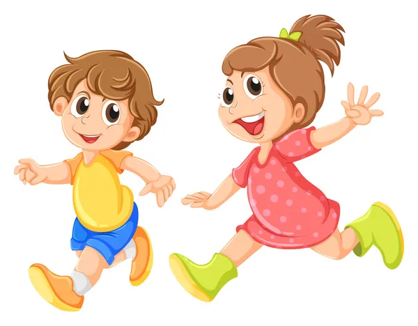 Een klein meisje en een kleine jongen spelen — Stockvector