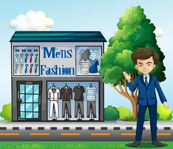 Un imprenditore fuori dal negozio di moda maschile — Vettoriale Stock