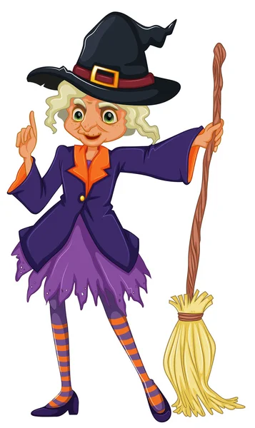 An old witch holding a broomstick — Stock Vector