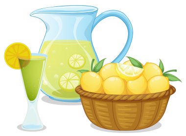 bir sepet ile limonata sürahi yanında limon