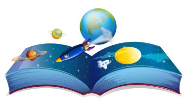 Dünya ve diğer gezegenler gösteren bir kitap