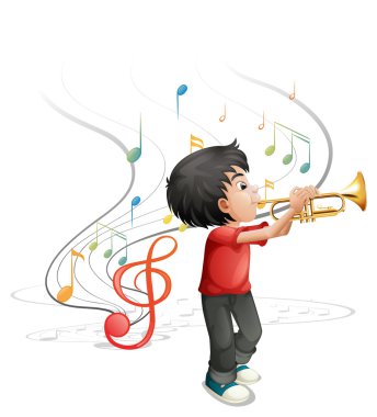 A talented young boy playing with the trumpet clipart