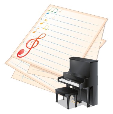 An empty paper with musical notes beside a piano clipart