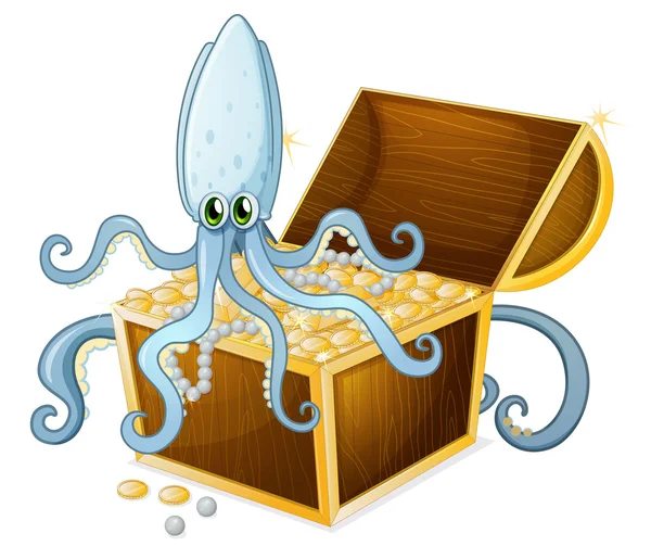 Een octopus boven de schatkistje — Stockvector