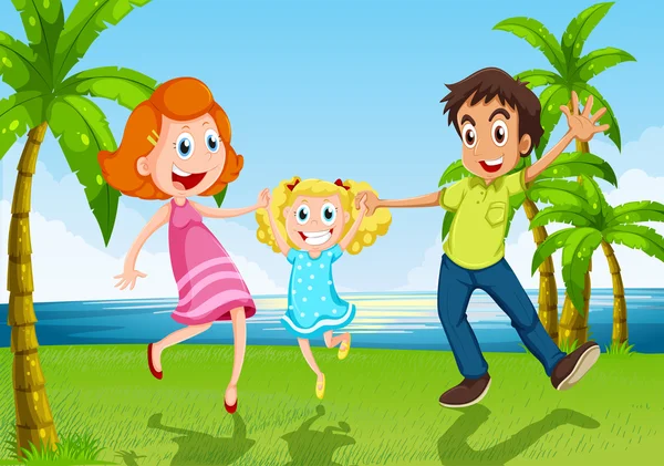 nehir kenarında dans mutlu bir aile