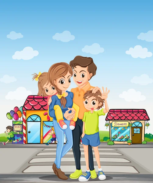 Eine Familie in der Fußgängerzone — Stockvektor