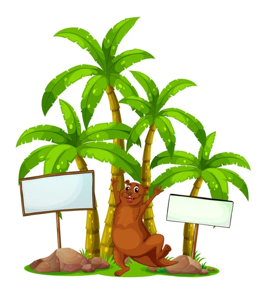 A brown sealion in the middle of the signboards — Stock Vector