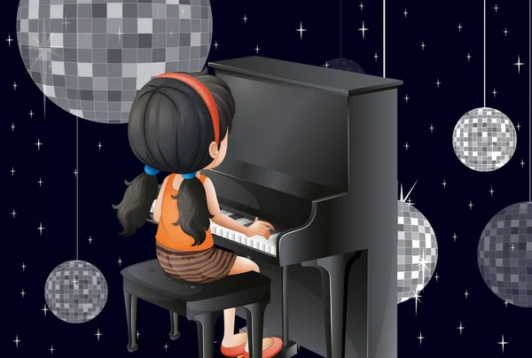 En ung flicka som leker med pianot med discokulor — Stock vektor