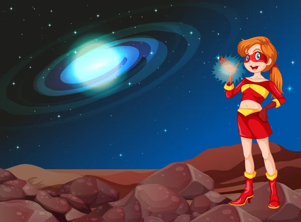 Супергерой леді в космосі — стоковий вектор