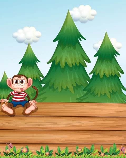 Μια μαϊμού κάθεται πάνω από το άδειο ξύλινες σανίδες μπροστά από το p — Διανυσματικό Αρχείο