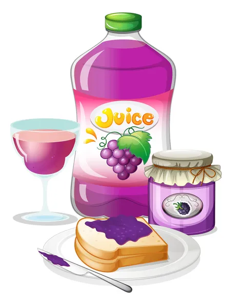 Grape juice, jam and sandwich — Stock Vector