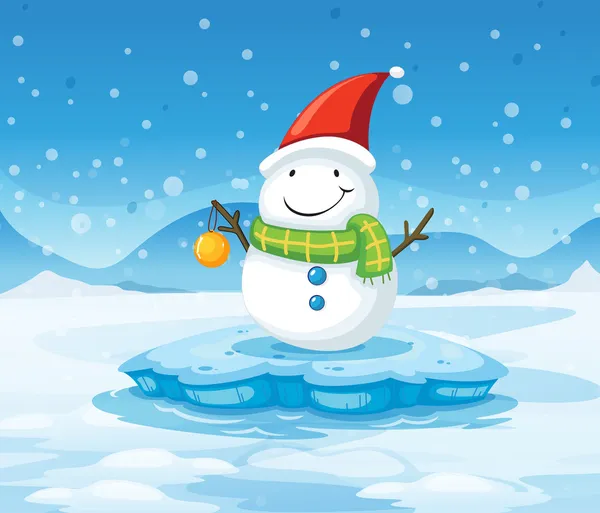 A snowman wearing Santa's red hat — Stock Vector