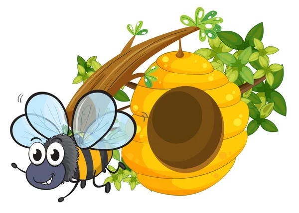 Una pequeña abeja cerca de la colmena — Vector de stock