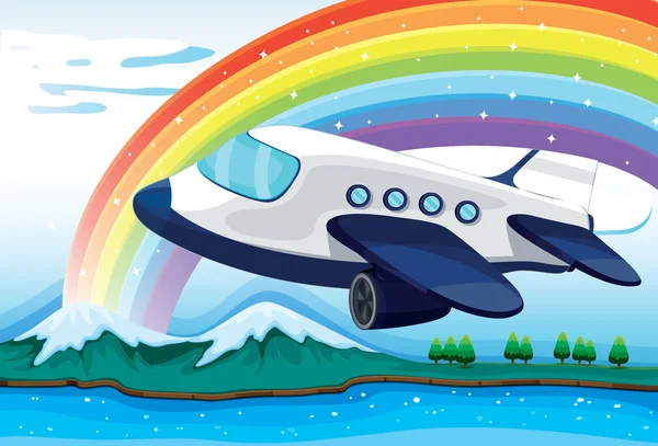 Flugzeug in der Nähe des Regenbogens — Stockvektor