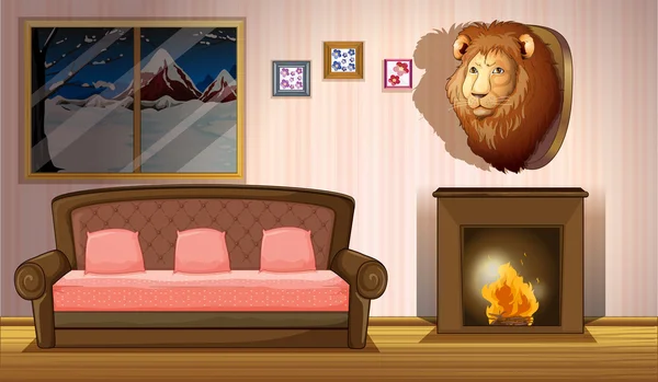 Une chambre avec une décoration murale lion — Image vectorielle