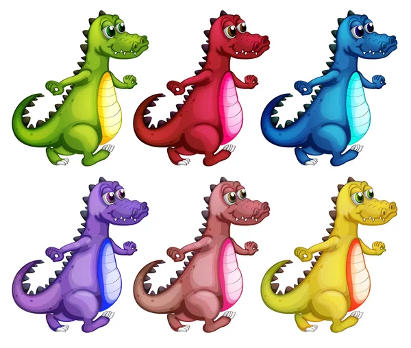 Seis cocodrilos coloridos — Archivo Imágenes Vectoriales