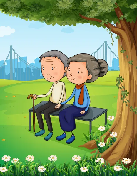Two old couple at the park — Stock Vector