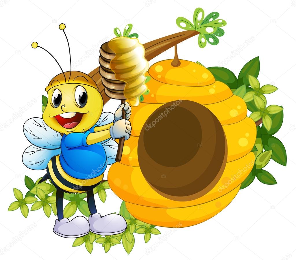 A happy bee playing with the honey near the beehive