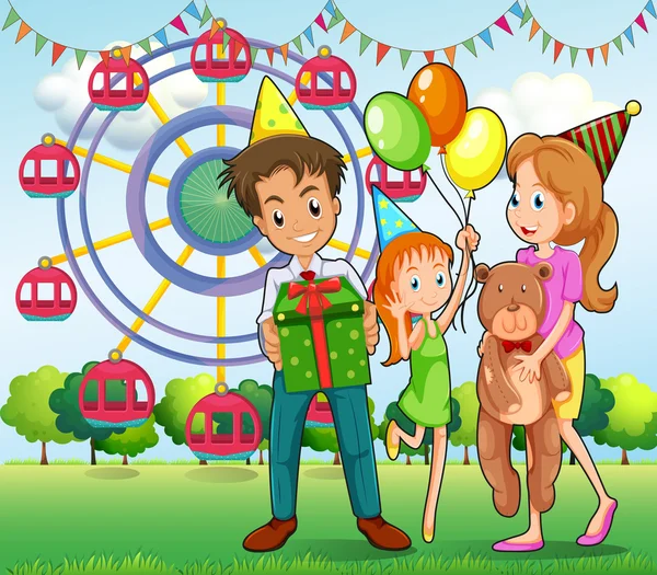 Een gelukkige familie bij het carnaval — Stockvector
