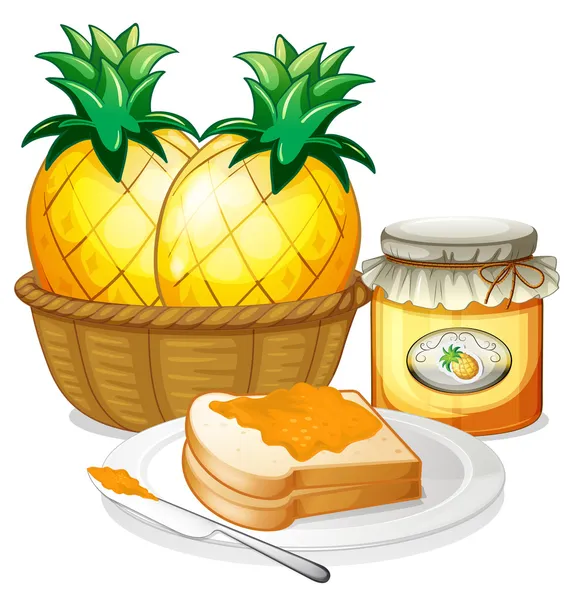 Pineapple, jam and sandwich — Stock Vector