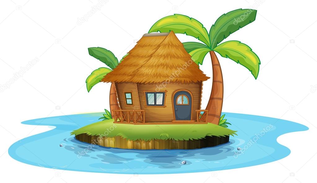 An island with a small nipa hut